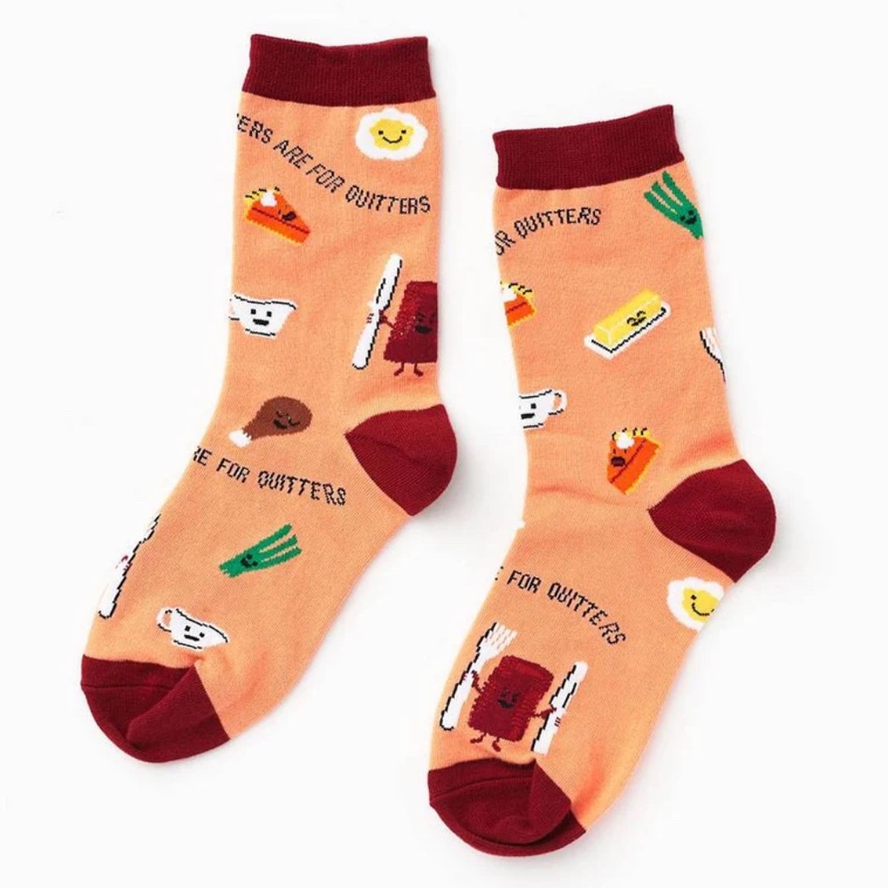 Thanksgiving “Leftovers are for Quitters” Socks - Orange and burnt Red